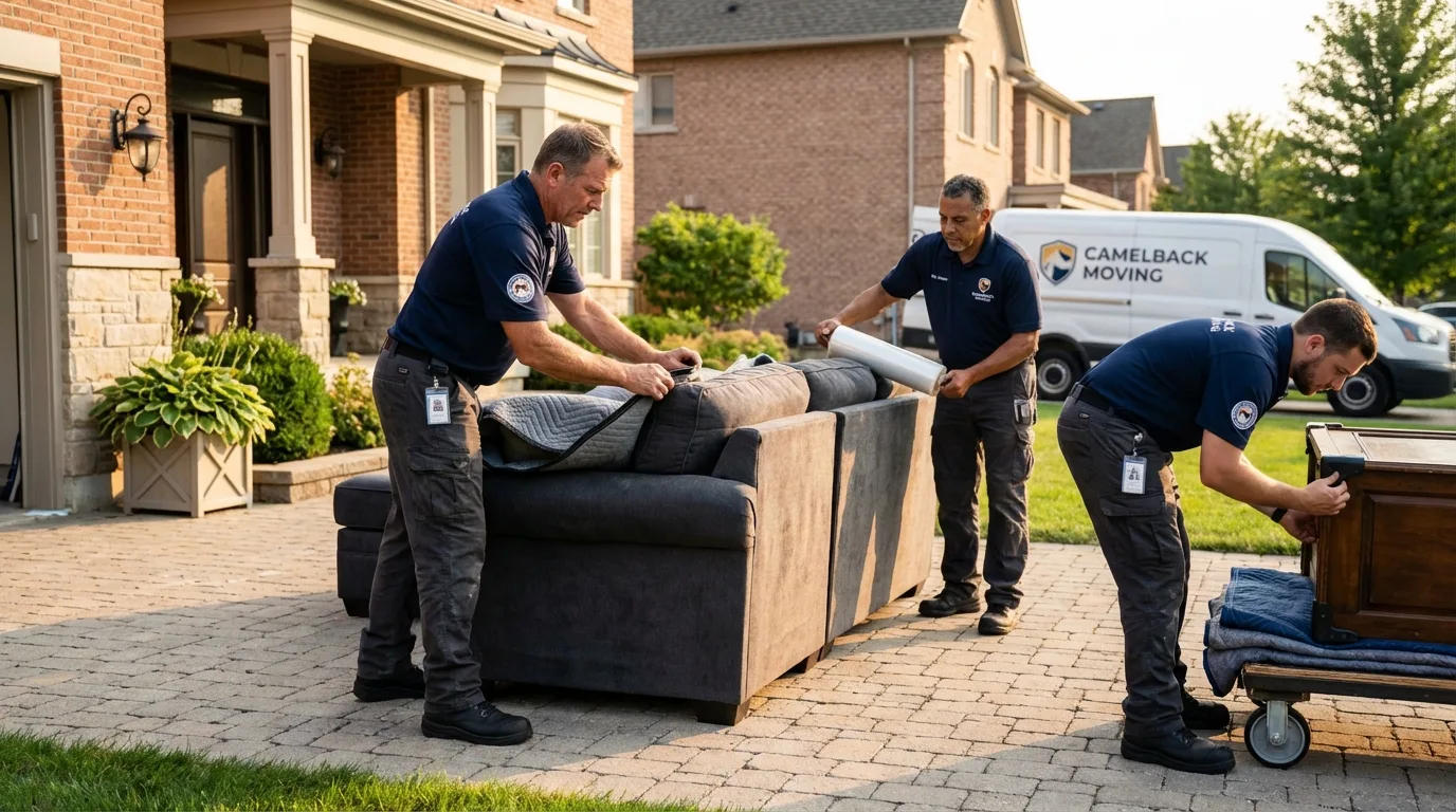Large estate moving crew wrapping furniture in Canajoharie, NY
