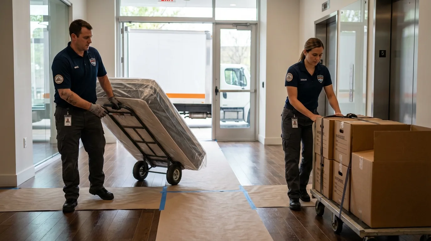 Professional apartment movers loading elevator in Canajoharie, NY